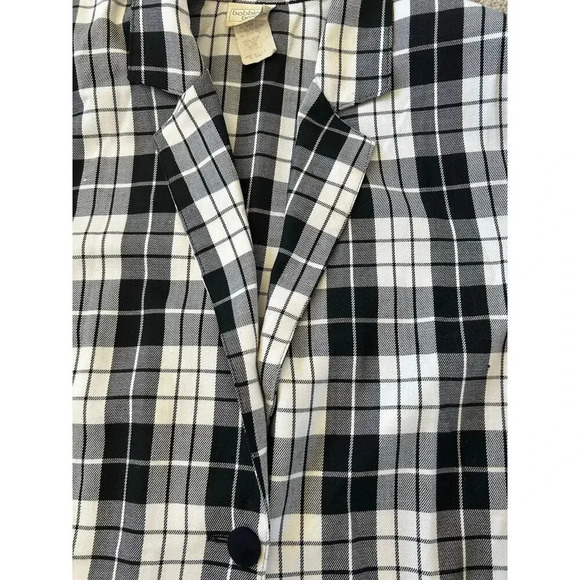 Vintage 90s Bobbie Brooks Light Black Cream Tartan Plaid Oversized Blazer 12/14 - Picture 6 of 11